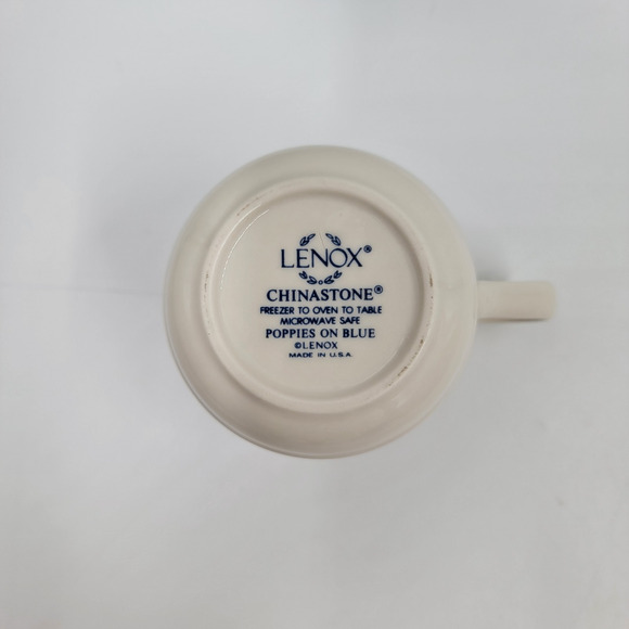 Lenox Chinastone Poppies on Blue Cup & Saucers Red Flowers & Blue Leaves - Picture 11 of 11